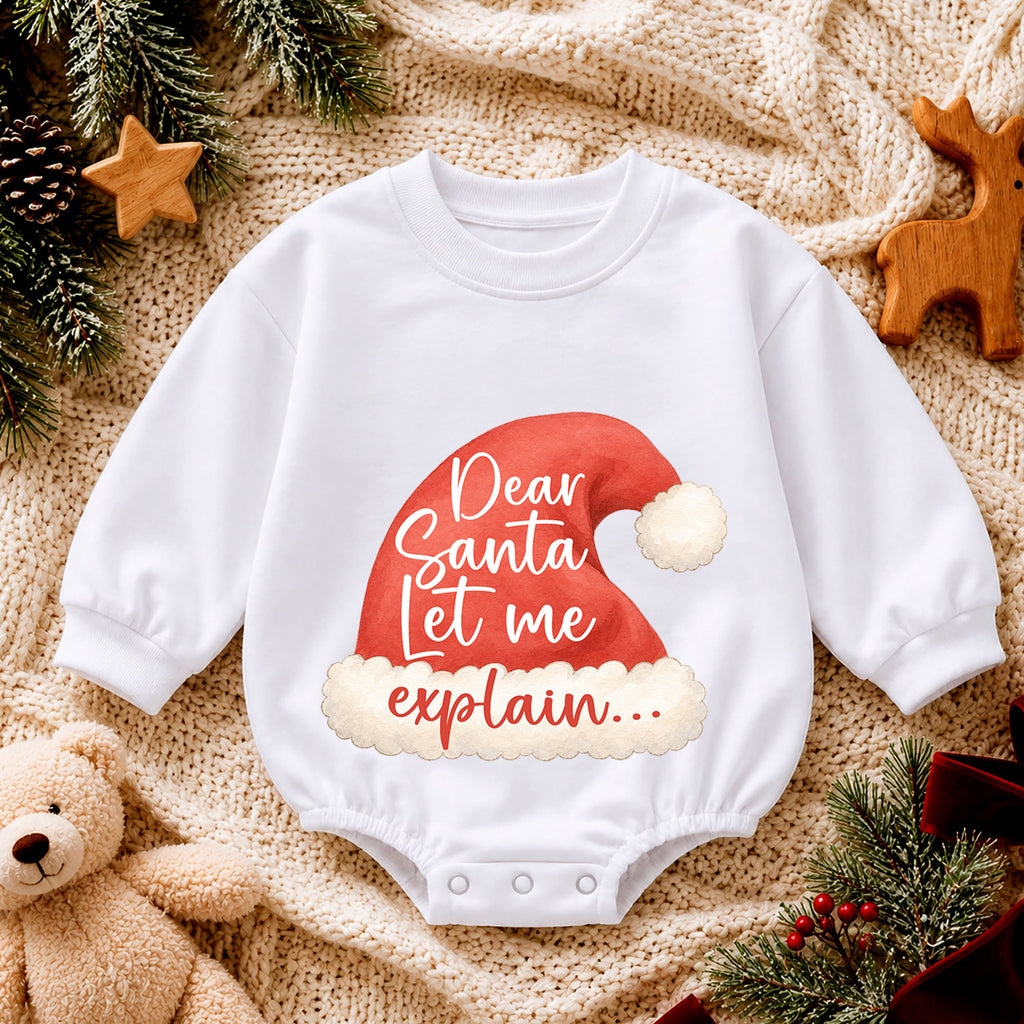 Funny Christmas Baby Romper, Dear Santa Let Me Explain Quote Outfit, Cute Holiday Romper, Toddler Xmas Gift, 1st Christmas — product view 4