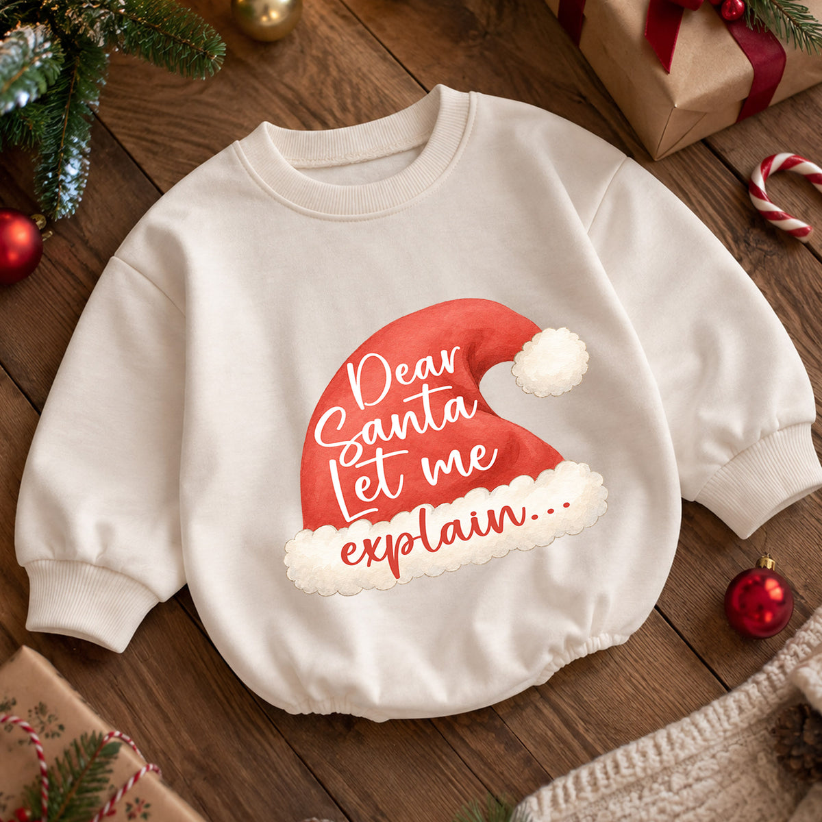 Funny Christmas Baby Romper, Dear Santa Let Me Explain Quote Outfit, Cute Holiday Romper, Toddler Xmas Gift, 1st Christmas — product view 5