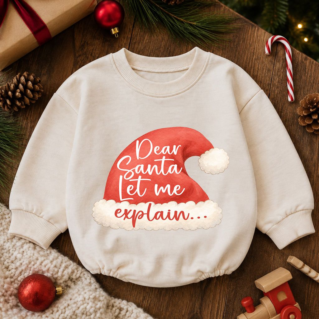 Funny Christmas Baby Romper, Dear Santa Let Me Explain Quote Outfit, Cute Holiday Romper, Toddler Xmas Gift, 1st Christmas — product view 6
