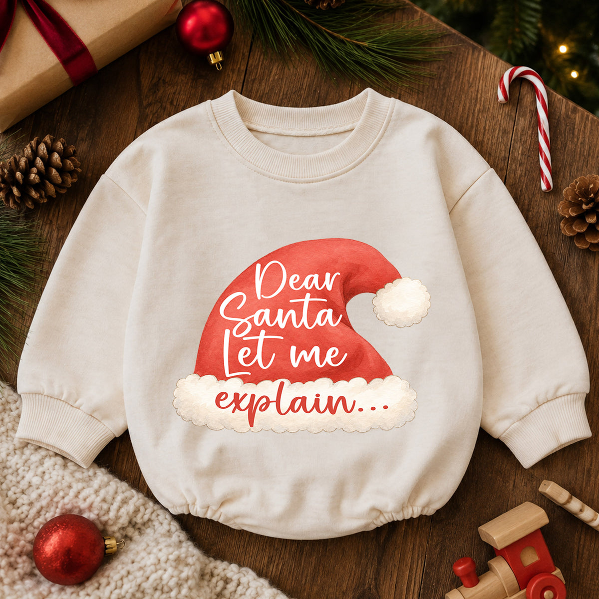 Funny Christmas Baby Romper, Dear Santa Let Me Explain Quote Outfit, Cute Holiday Romper, Toddler Xmas Gift, 1st Christmas — product view 6