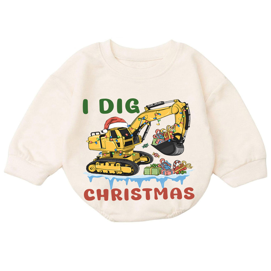 I Dig Christmas Excavator Baby Romper, Construction 1st Birthday Outfit, Baby 1st Christmas Digger Romper, Holiday Gift for Boys — product view 7