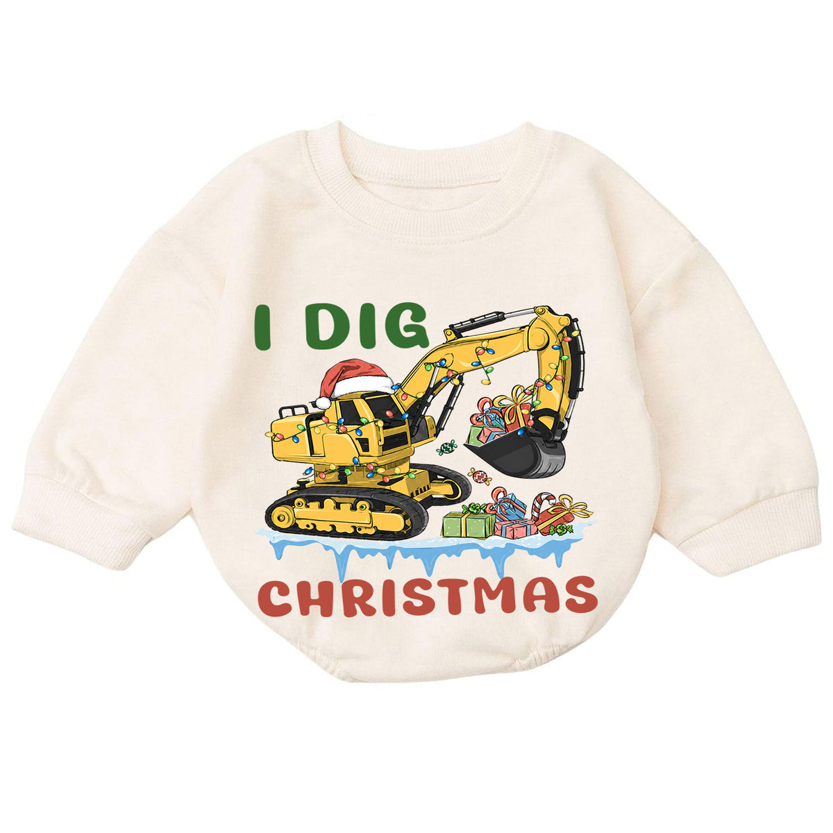 I Dig Christmas Excavator Baby Romper, Construction 1st Birthday Outfit, Baby 1st Christmas Digger Romper, Holiday Gift for Boys — product view 7