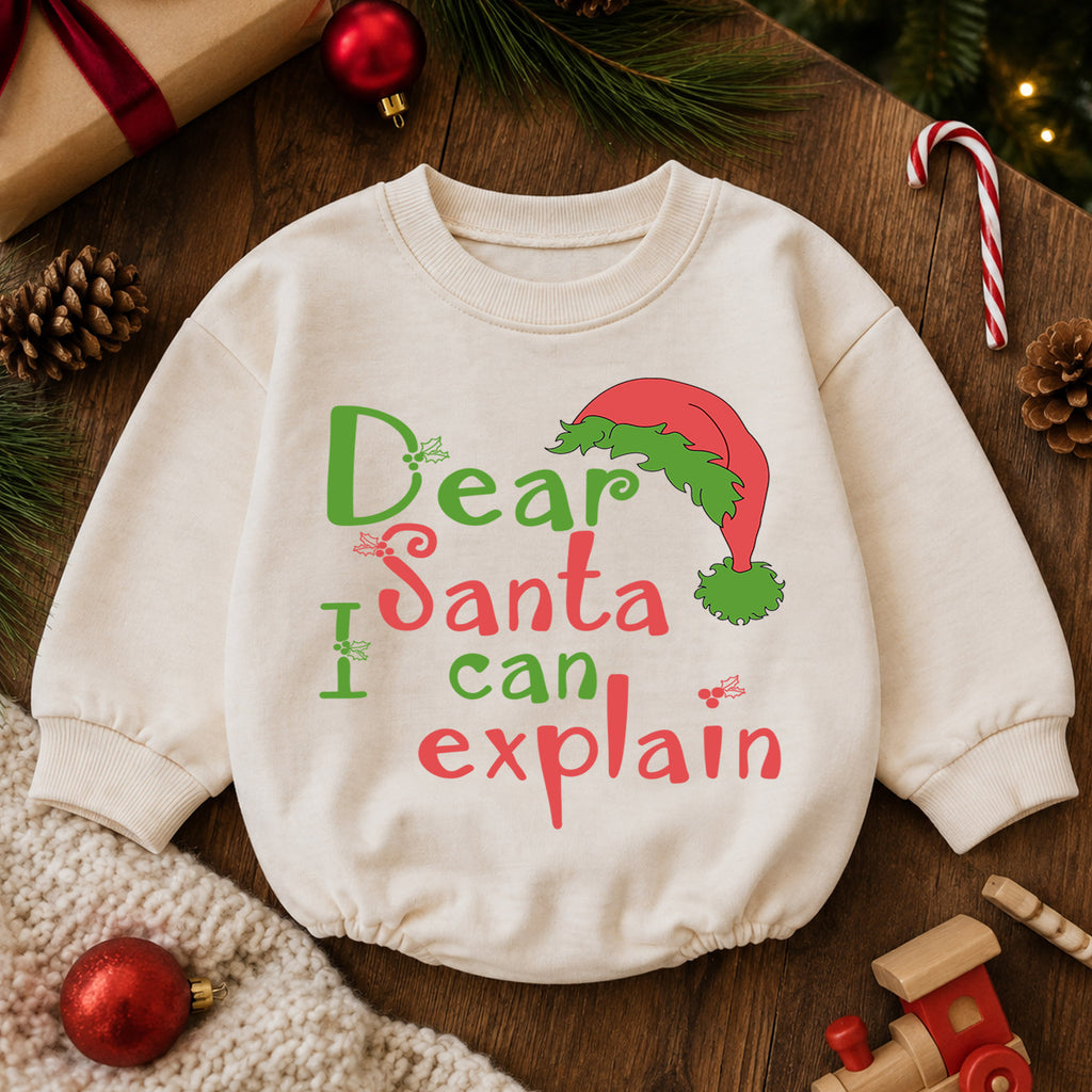 Dear Santa I Can Explain Baby Romper, Funny Christmas Quote Outfit, Cute Holiday Romper, Toddler Xmas Gift, 1st Christmas — product view 6