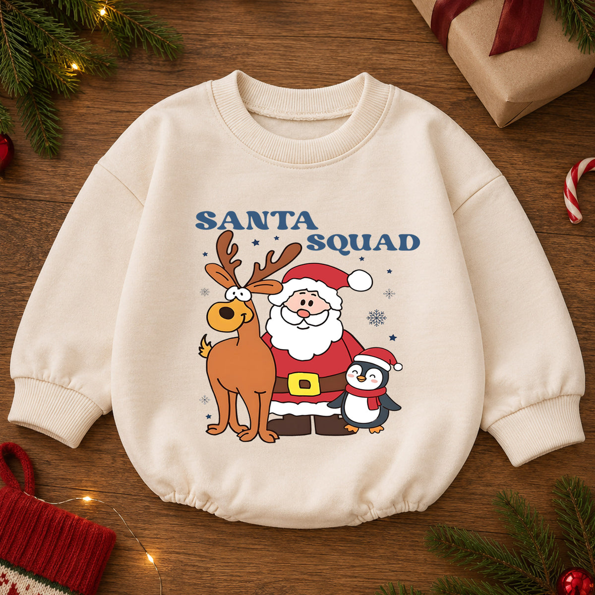 Santa Squad Baby Romper, Santa Reindeer Penguin Christmas Outfit, Cute Toddler Holiday Romper, Christmas Baby Gift — product view 2