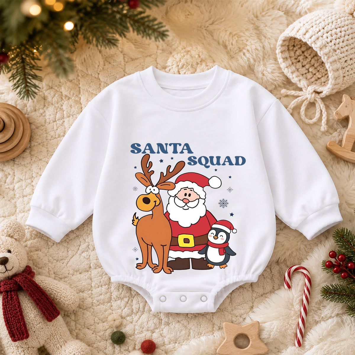 Santa Squad Baby Romper, Santa Reindeer Penguin Christmas Outfit, Cute Toddler Holiday Romper, Christmas Baby Gift — product view 3