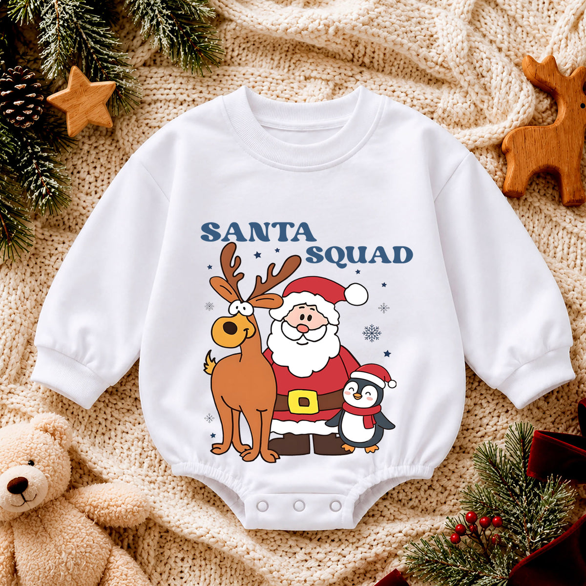 Santa Squad Baby Romper, Santa Reindeer Penguin Christmas Outfit, Cute Toddler Holiday Romper, Christmas Baby Gift — product view 4