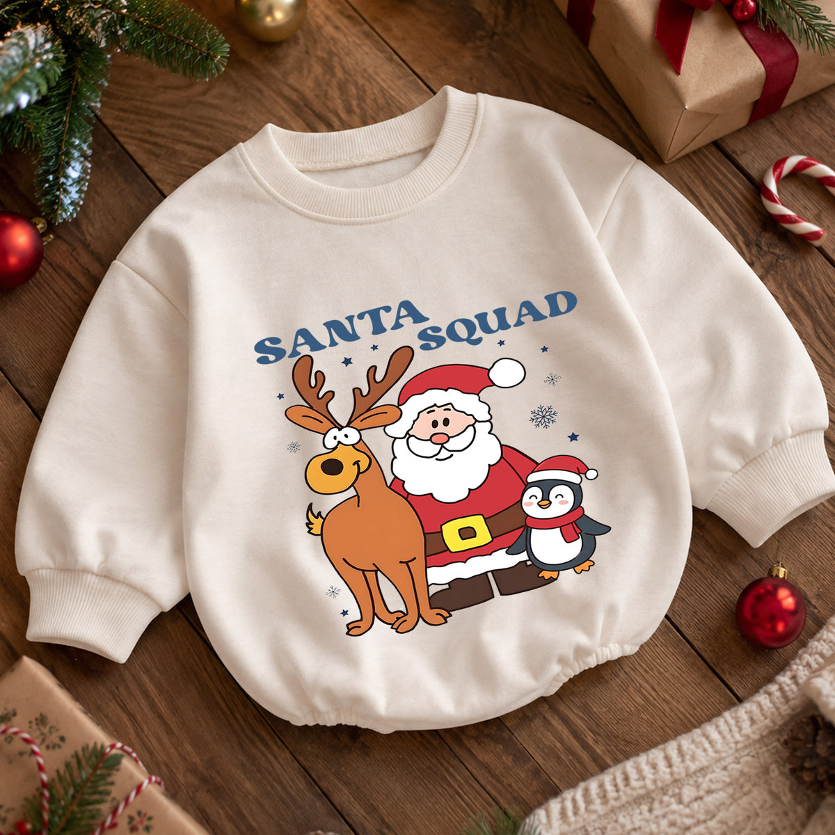 Santa Squad Baby Romper, Santa Reindeer Penguin Christmas Outfit, Cute Toddler Holiday Romper, Christmas Baby Gift — product view 5