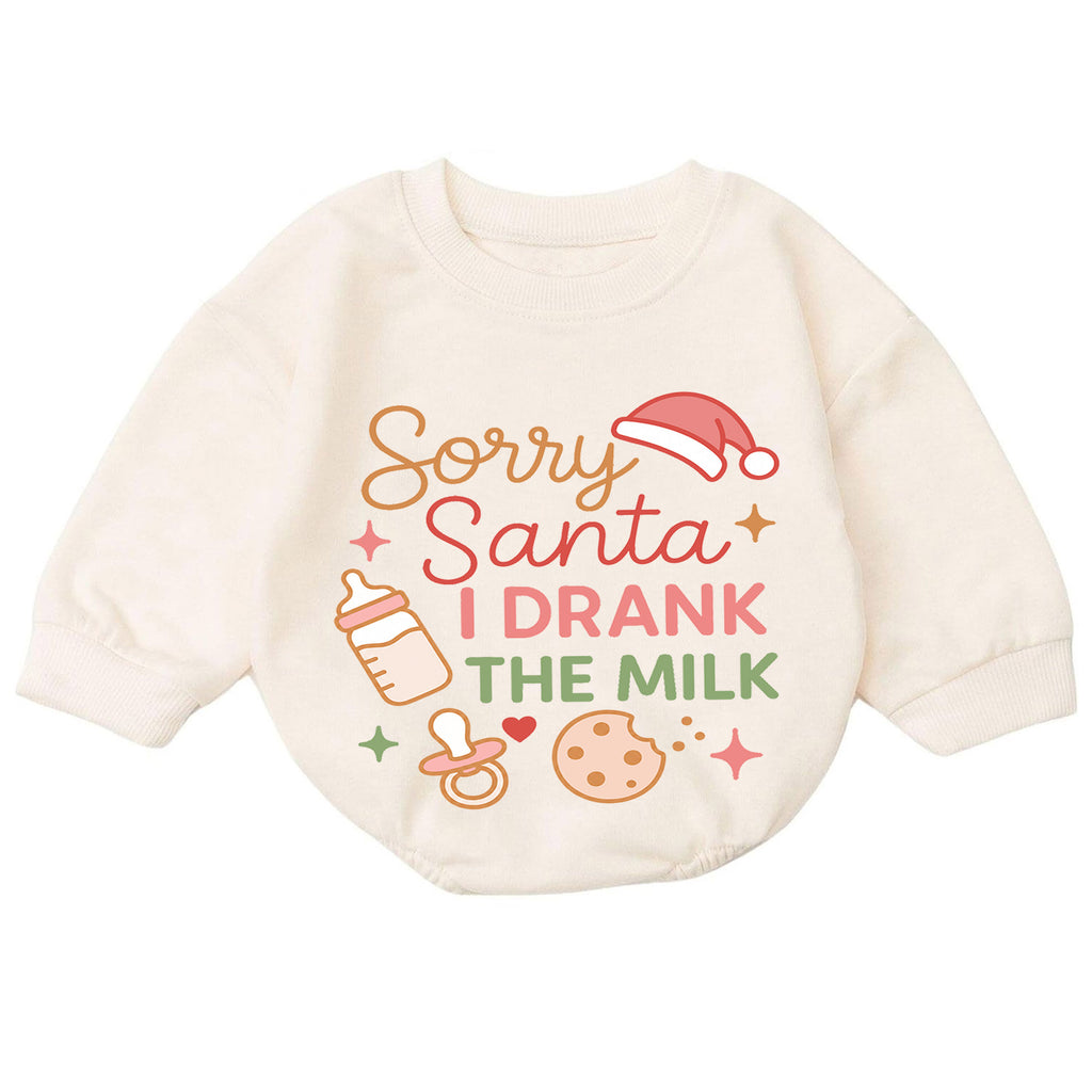 Sorry Santa I Drank the Milk Baby Romper, Cute Baby Christmas Quote Outfit, Holiday Romper, 1st Christmas, 1st Birthday — product view 7