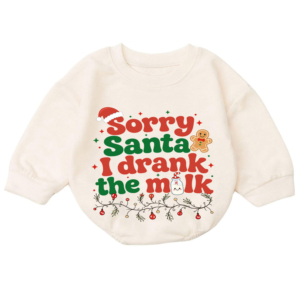 Funny Christmas Baby Romper, Sorry Santa I Drank the Milk Quote Outfit, Retro Holiday Romper, Toddler Xmas Gift, 1st Christmas — product view 7