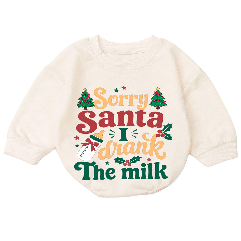 Christmas Baby Romper, Sorry Santa I Drank the Milk Retro Outfit, Funny Holiday Romper, Toddler Xmas Gift, 1st Christmas — product view 7