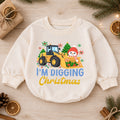 I'm Digging Christmas Baby Romper, Construction Loader Holiday Outfit, Snowman Toddler Christmas Romper, Cute 1st Christmas Gift — product view 1