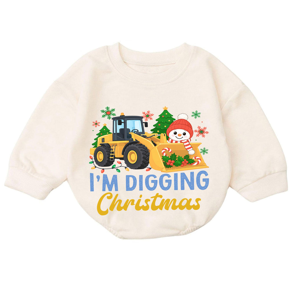 I'm Digging Christmas Baby Romper, Construction Loader Holiday Outfit, Snowman Toddler Christmas Romper, Cute 1st Christmas Gift — product view 7