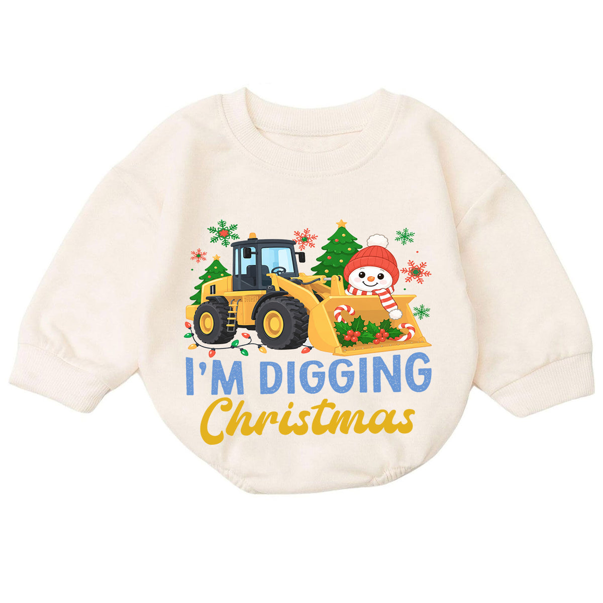 I'm Digging Christmas Baby Romper, Construction Loader Holiday Outfit, Snowman Toddler Christmas Romper, Cute 1st Christmas Gift — product view 7