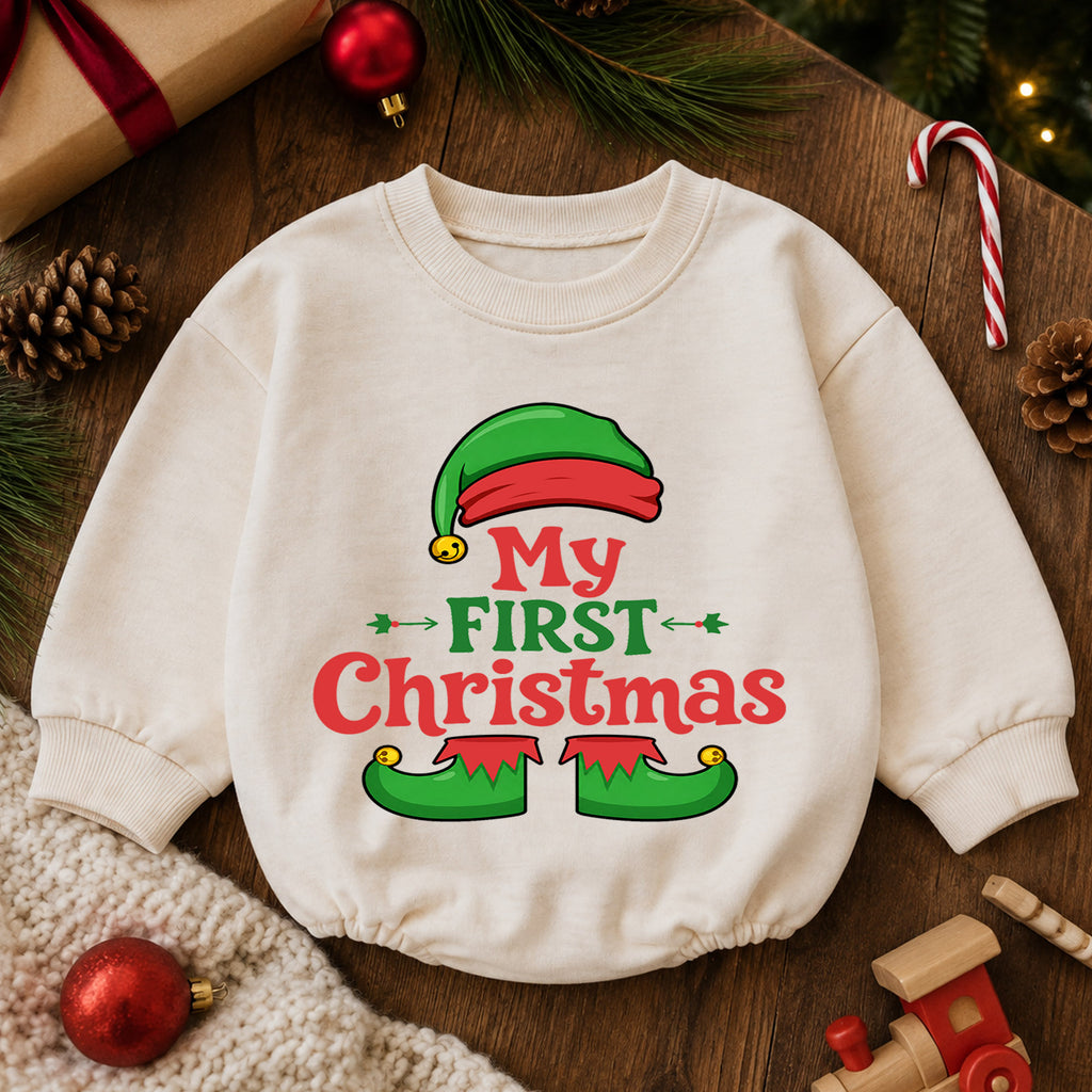 My First Christmas Baby Romper, Cute Elf Holiday Outfit, Christmas Romper, Toddler Xmas Gift, Baby 1st Christmas Keepsake — product view 6