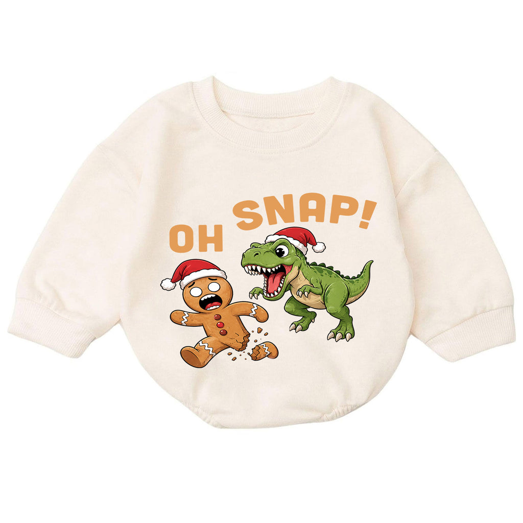 Oh Snap Dinosaur Christmas Baby Romper, Gingerbread T Rex Holiday Outfit, Funny Toddler Christmas Clothes, Xmas Gift — product view 7