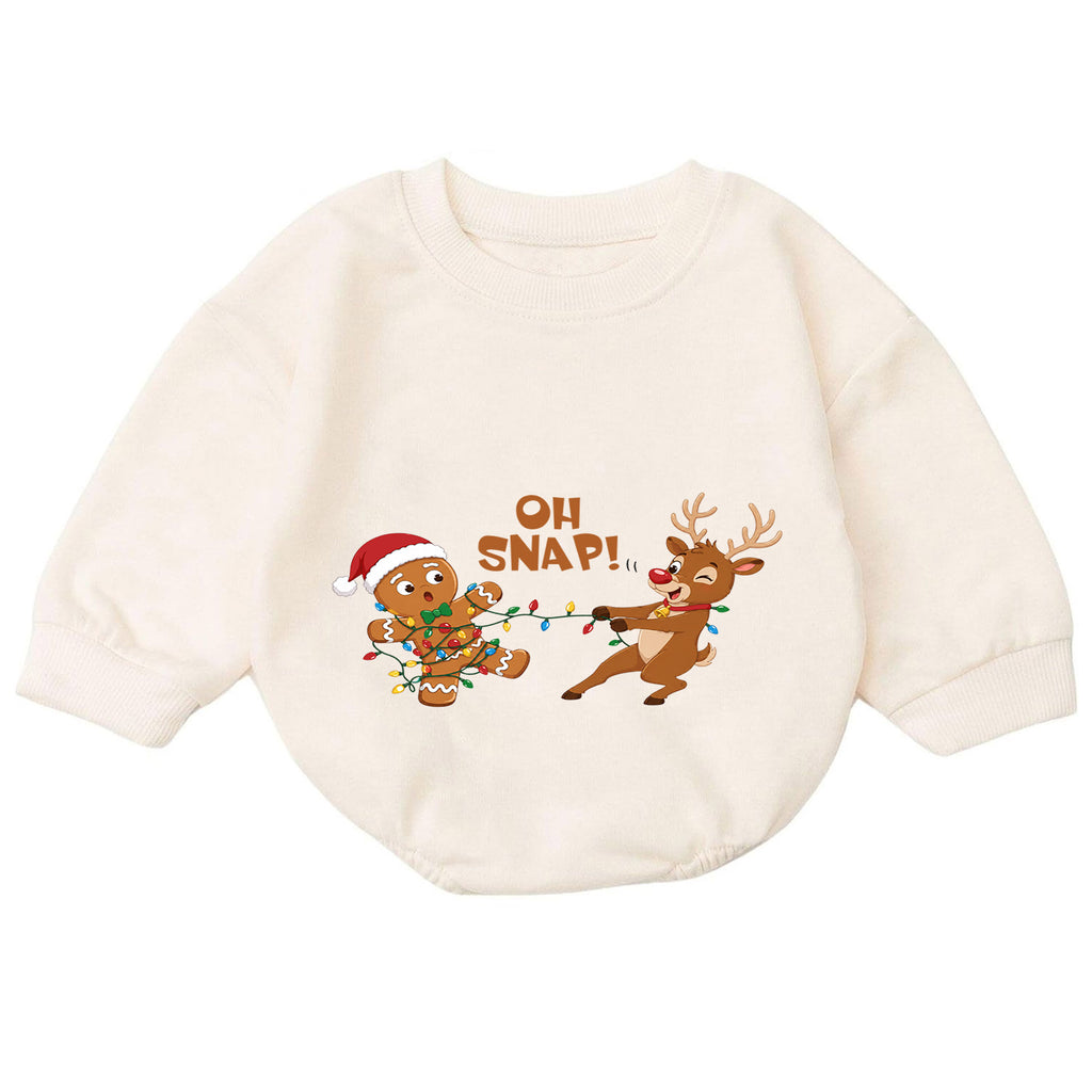 Oh Snap Reindeer Christmas Baby Romper, Gingerbread Holiday Outfit, Funny Toddler Xmas Clothes, Christmas Baby Gift — product view 7