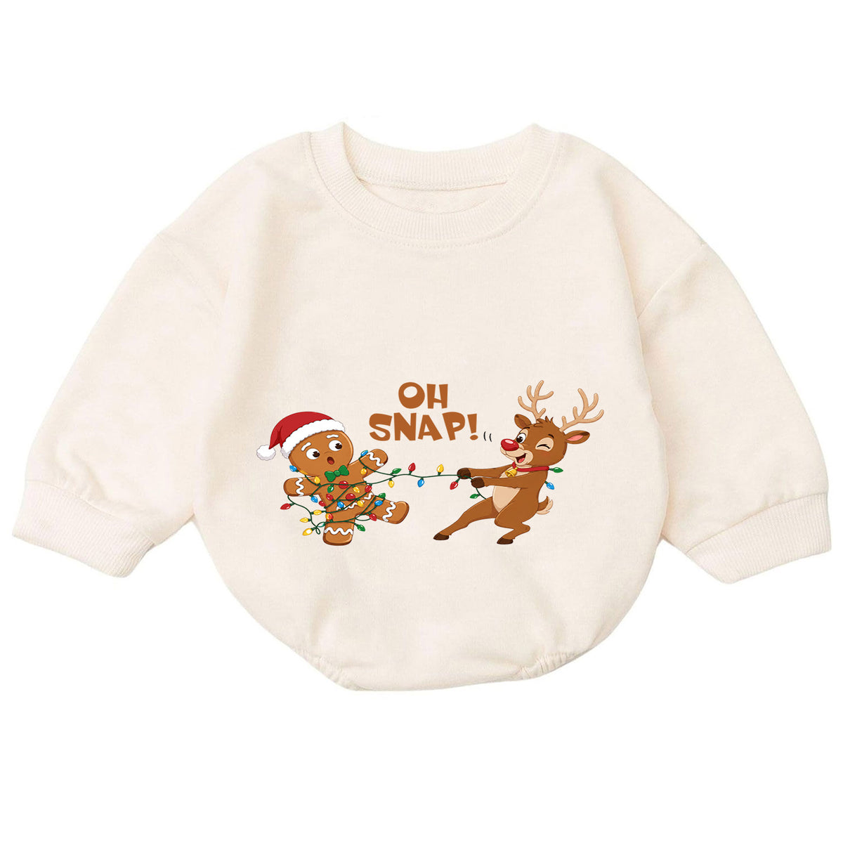 Oh Snap Reindeer Christmas Baby Romper, Gingerbread Holiday Outfit, Funny Toddler Xmas Clothes, Christmas Baby Gift — product view 7