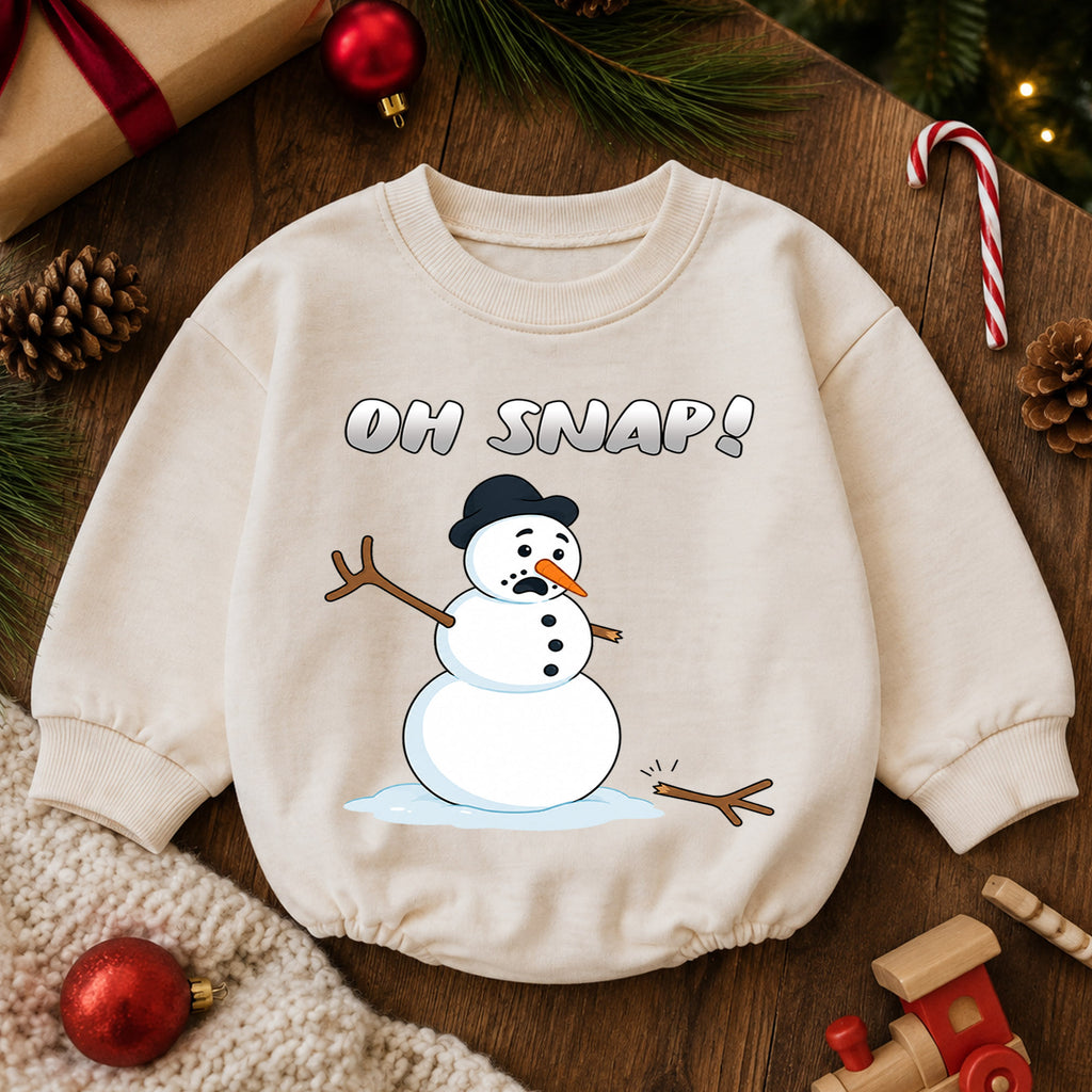 Oh Snap Snowman Christmas Baby Romper, Funny Winter Holiday Outfit, Cute Toddler Christmas Clothes, Xmas Baby Gift — product view 6