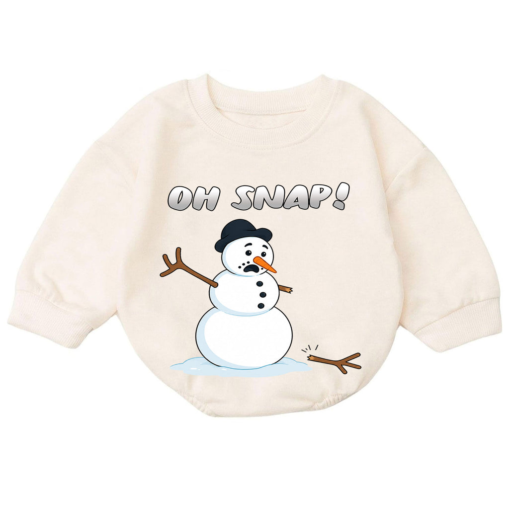 Oh Snap Snowman Christmas Baby Romper, Funny Winter Holiday Outfit, Cute Toddler Christmas Clothes, Xmas Baby Gift — product view 7