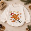 Oh Snap Soccer Christmas Baby Romper, Gingerbread Football Holiday Outfit, Funny Toddler Xmas Clothes, Christmas Gift — product view 1