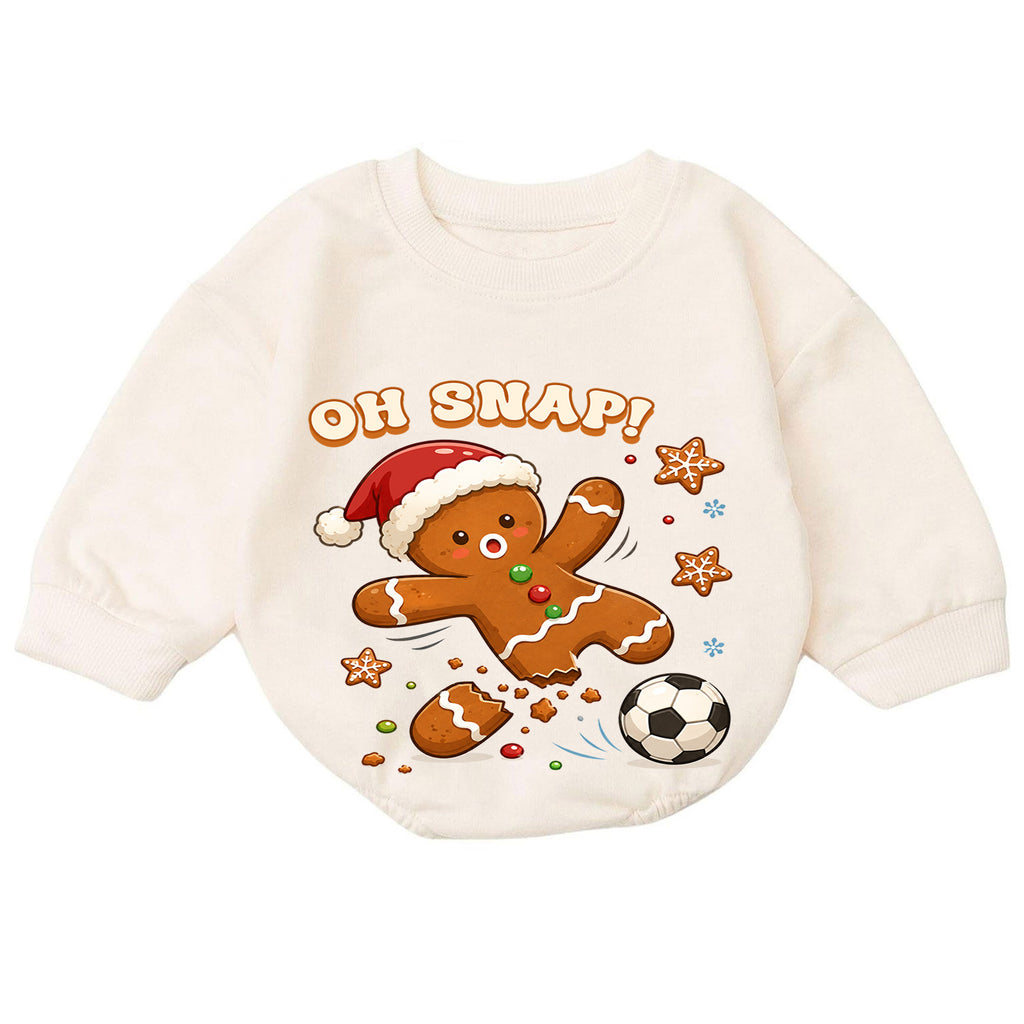 Oh Snap Soccer Christmas Baby Romper, Gingerbread Football Holiday Outfit, Funny Toddler Xmas Clothes, Christmas Gift — product view 7