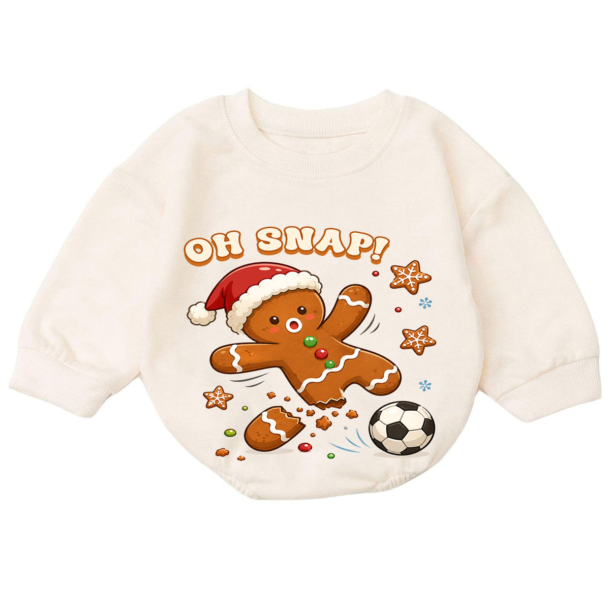 Oh Snap Soccer Christmas Baby Romper, Gingerbread Football Holiday Outfit, Funny Toddler Xmas Clothes, Christmas Gift — product view 7