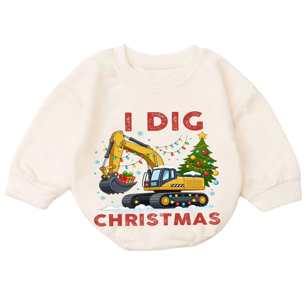 I Dig Christmas Baby Romper, Excavator Christmas Tree Outfit, Construction Toddler Romper, Cute Digger Xmas Gift — product view 7