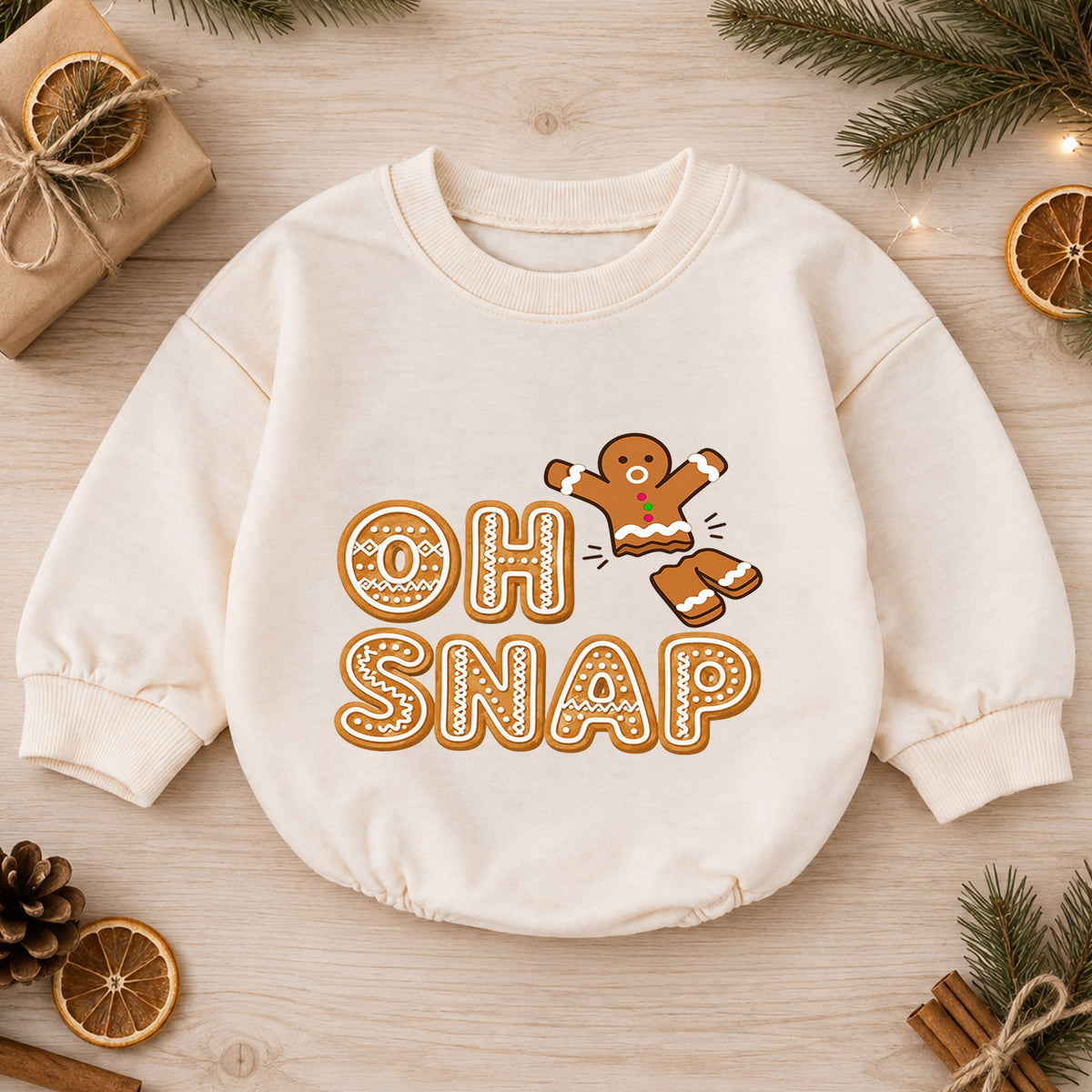 Oh Snap Gingerbread Baby Romper, Funny Christmas Cookie Outfit, Cute Holiday Romper, Toddler Xmas Gift, Baby 1st Christmas — product view 1