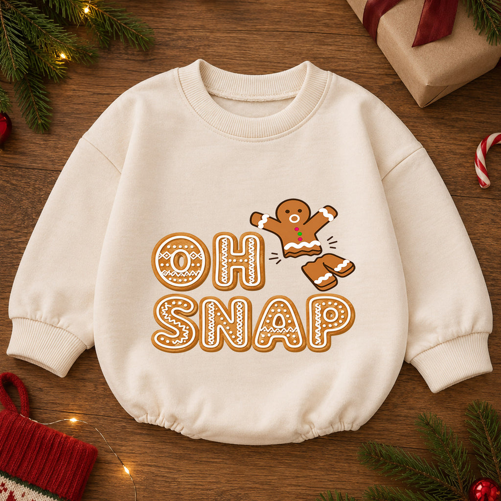 Oh Snap Gingerbread Baby Romper, Funny Christmas Cookie Outfit, Cute Holiday Romper, Toddler Xmas Gift, Baby 1st Christmas — product view 2