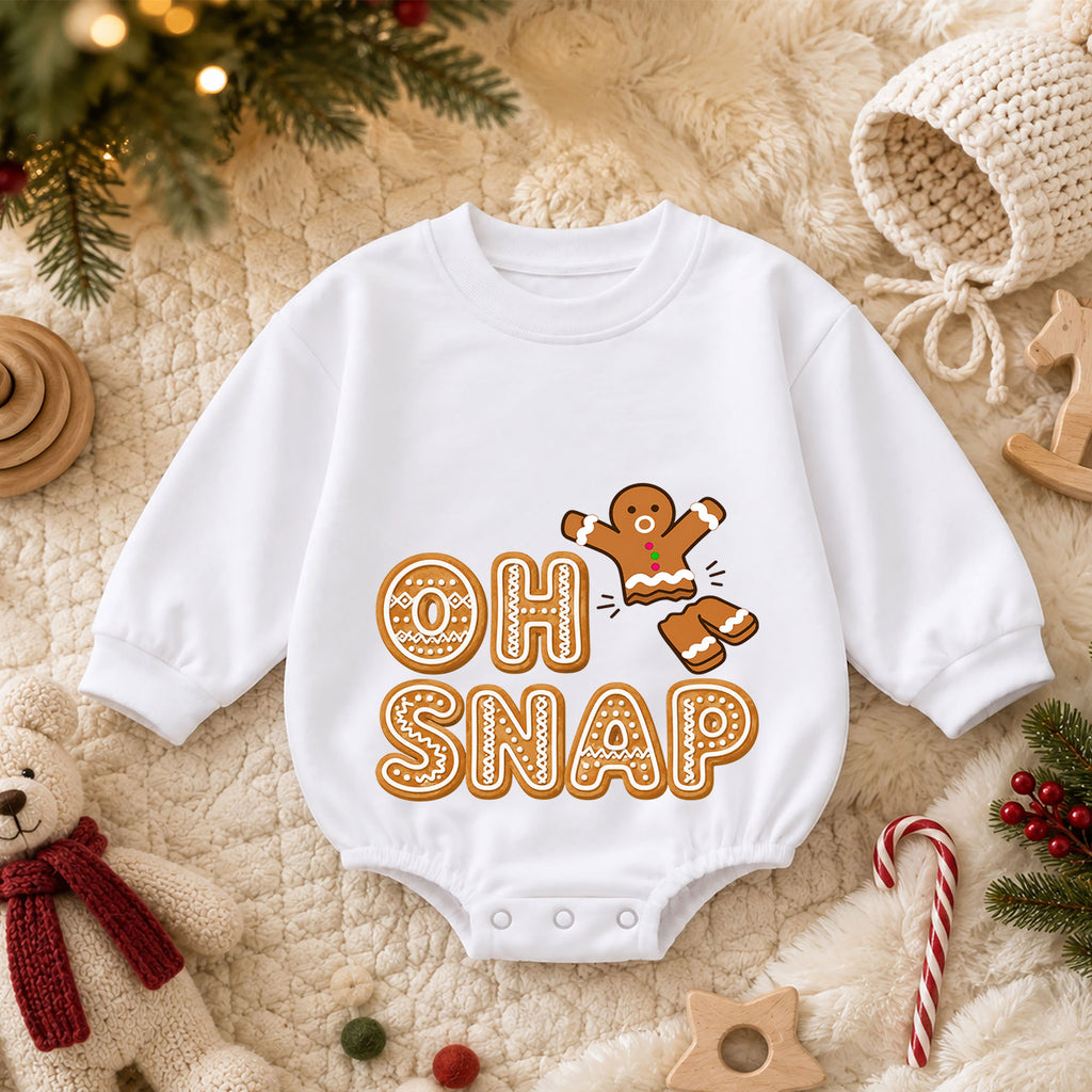 Oh Snap Gingerbread Baby Romper, Funny Christmas Cookie Outfit, Cute Holiday Romper, Toddler Xmas Gift, Baby 1st Christmas — product view 3