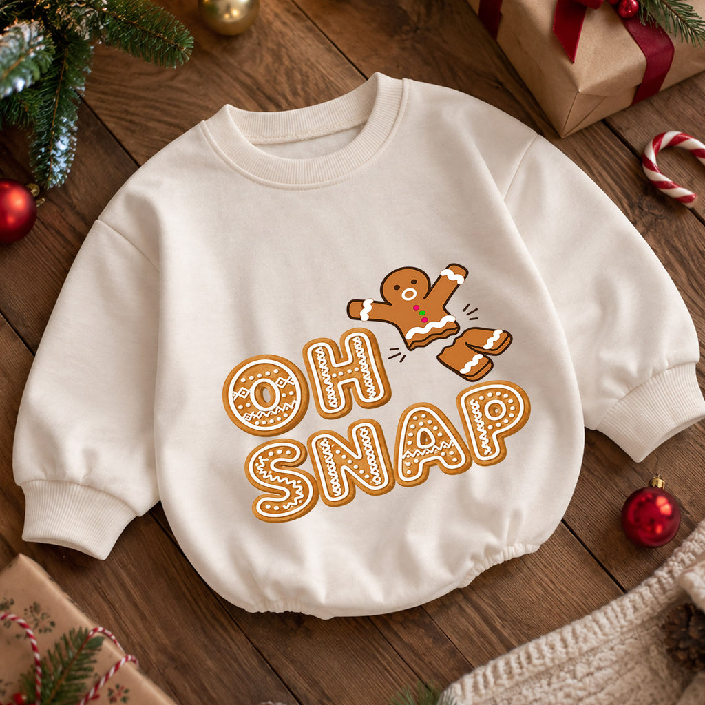 Oh Snap Gingerbread Baby Romper, Funny Christmas Cookie Outfit, Cute Holiday Romper, Toddler Xmas Gift, Baby 1st Christmas — product view 5