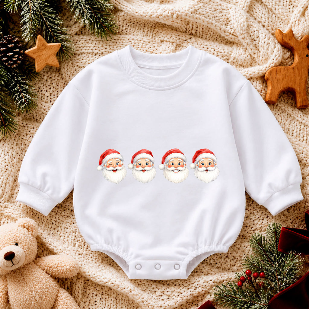 Santa Faces Christmas Baby Romper, Cute Santa Holiday Outfit, Baby First Christmas Clothes, Toddler Xmas Gift — product view 4