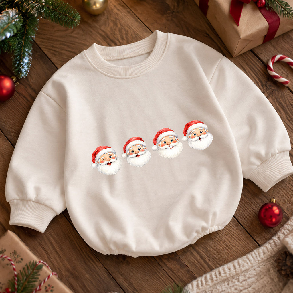 Santa Faces Christmas Baby Romper, Cute Santa Holiday Outfit, Baby First Christmas Clothes, Toddler Xmas Gift — product view 5