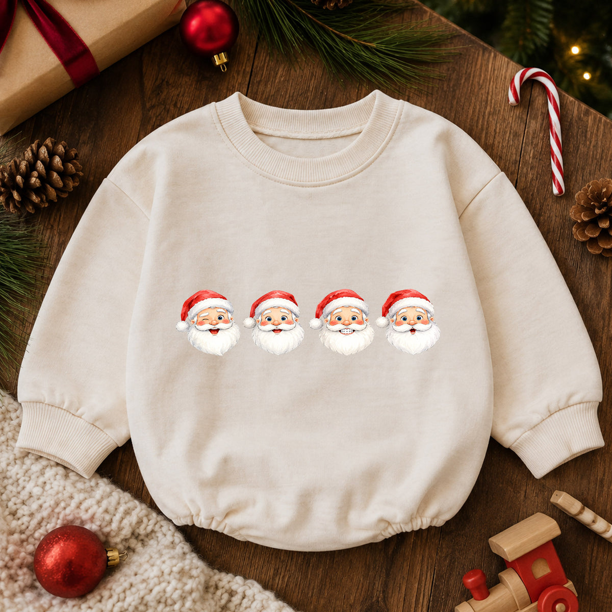 Santa Faces Christmas Baby Romper, Cute Santa Holiday Outfit, Baby First Christmas Clothes, Toddler Xmas Gift — product view 6