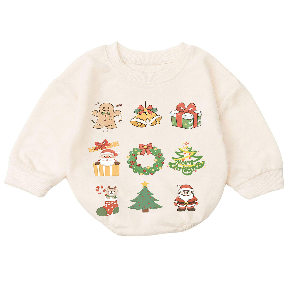 Christmas Icons Baby Romper, Santa Gingerbread Holiday Outfit, Cute Toddler Christmas Clothes, Baby First Xmas Gift — product view 7