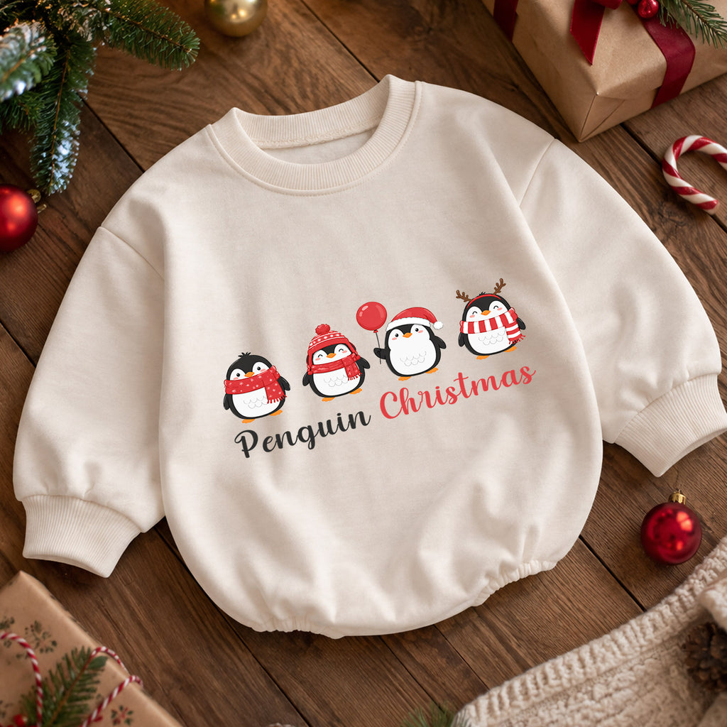 Penguin Christmas Baby Romper, Cute Penguin Holiday Outfit, Baby First Christmas Clothes, Toddler Xmas Winter Gift — product view 5