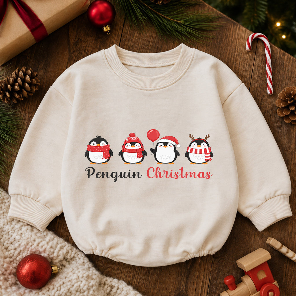 Penguin Christmas Baby Romper, Cute Penguin Holiday Outfit, Baby First Christmas Clothes, Toddler Xmas Winter Gift — product view 6