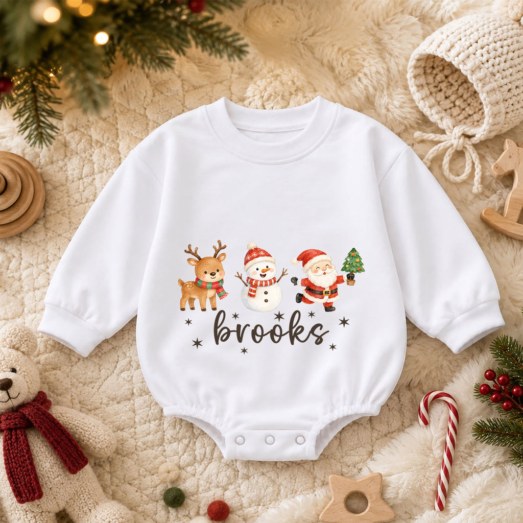 Christmas Baby Romper, Reindeer Snowman Santa Holiday Outfit, Baby Christmas Gift, Toddler Xmas — product view 3