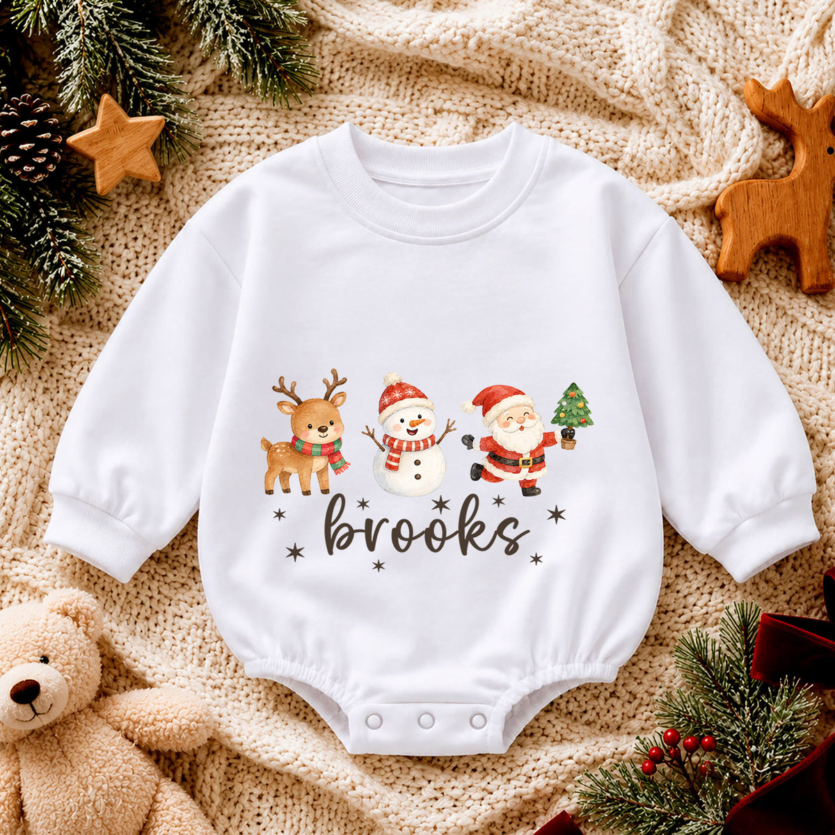 Christmas Baby Romper, Reindeer Snowman Santa Holiday Outfit, Baby Christmas Gift, Toddler Xmas — product view 4