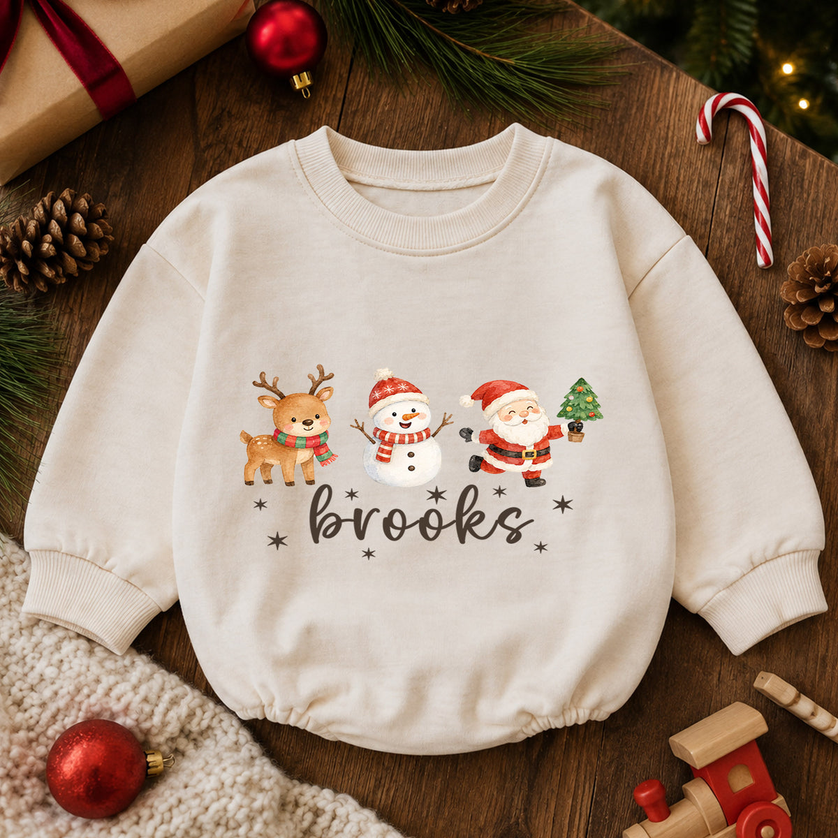 Christmas Baby Romper, Reindeer Snowman Santa Holiday Outfit, Baby Christmas Gift, Toddler Xmas — product view 6