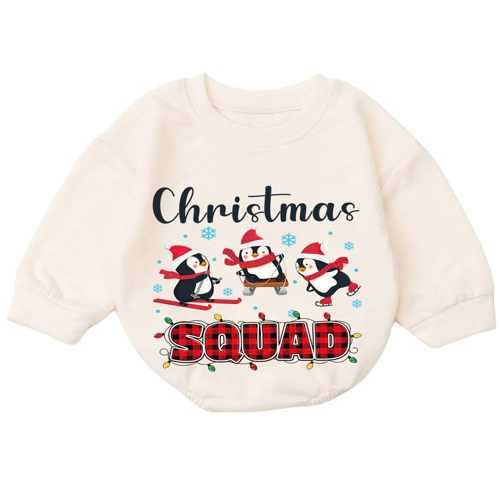 Christmas Squad Baby Romper, Penguin Skiing Christmas Outfit, Cute Winter Toddler Romper, Holiday Baby Xmas Gift — product view 7