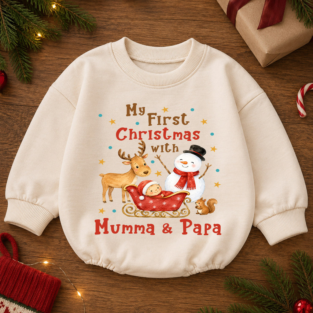 My First Christmas Mumma and Papa Baby Romper, Family Holiday Outfit, Baby First Christmas Clothes, Newborn Xmas Gift — product view 2