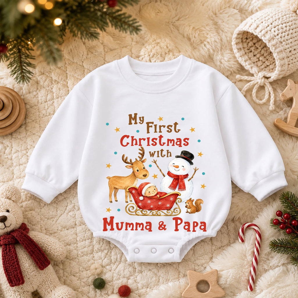 My First Christmas Mumma and Papa Baby Romper, Family Holiday Outfit, Baby First Christmas Clothes, Newborn Xmas Gift — product view 3