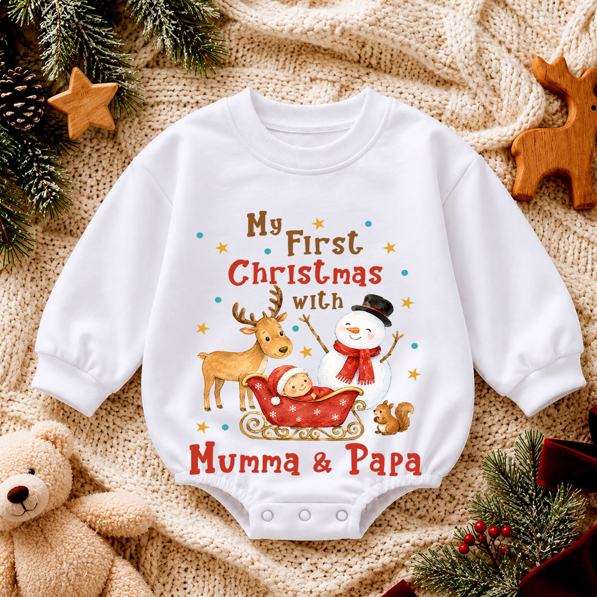 My First Christmas Mumma and Papa Baby Romper, Family Holiday Outfit, Baby First Christmas Clothes, Newborn Xmas Gift — product view 4