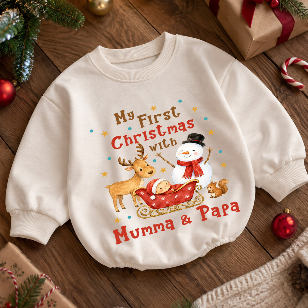 My First Christmas Mumma and Papa Baby Romper, Family Holiday Outfit, Baby First Christmas Clothes, Newborn Xmas Gift — product view 5