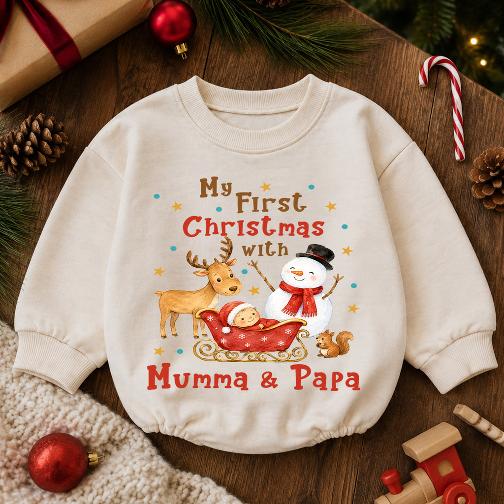 My First Christmas Mumma and Papa Baby Romper, Family Holiday Outfit, Baby First Christmas Clothes, Newborn Xmas Gift — product view 6