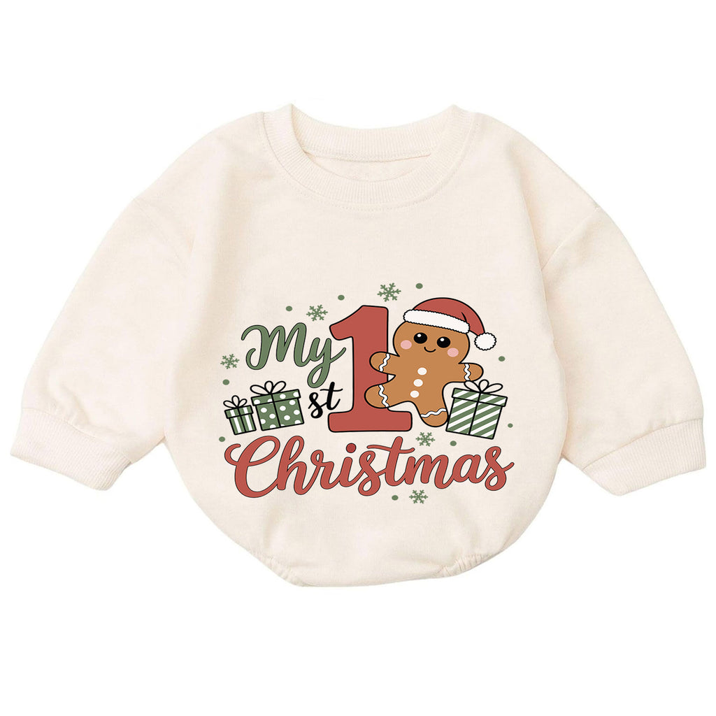 My First Christmas Baby Romper, Cute Gingerbread Holiday Outfit, Christmas Romper, Toddler Xmas Gift, Baby 1st Birthday — product view 7