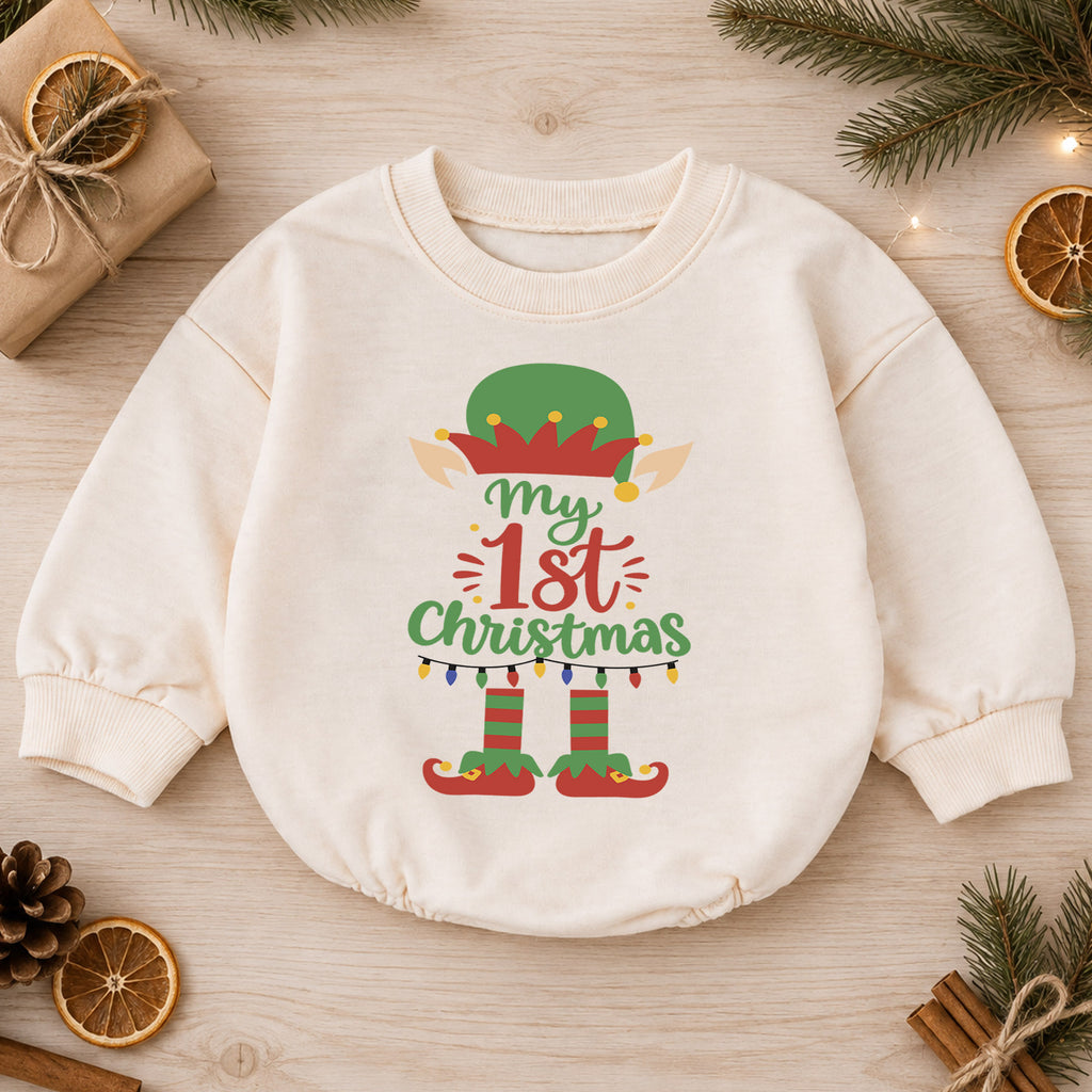 My 1st Christmas Elf Baby Romper, Cute Elf Holiday Outfit, Baby First Christmas Clothes, Toddler Xmas Gift — product view 1
