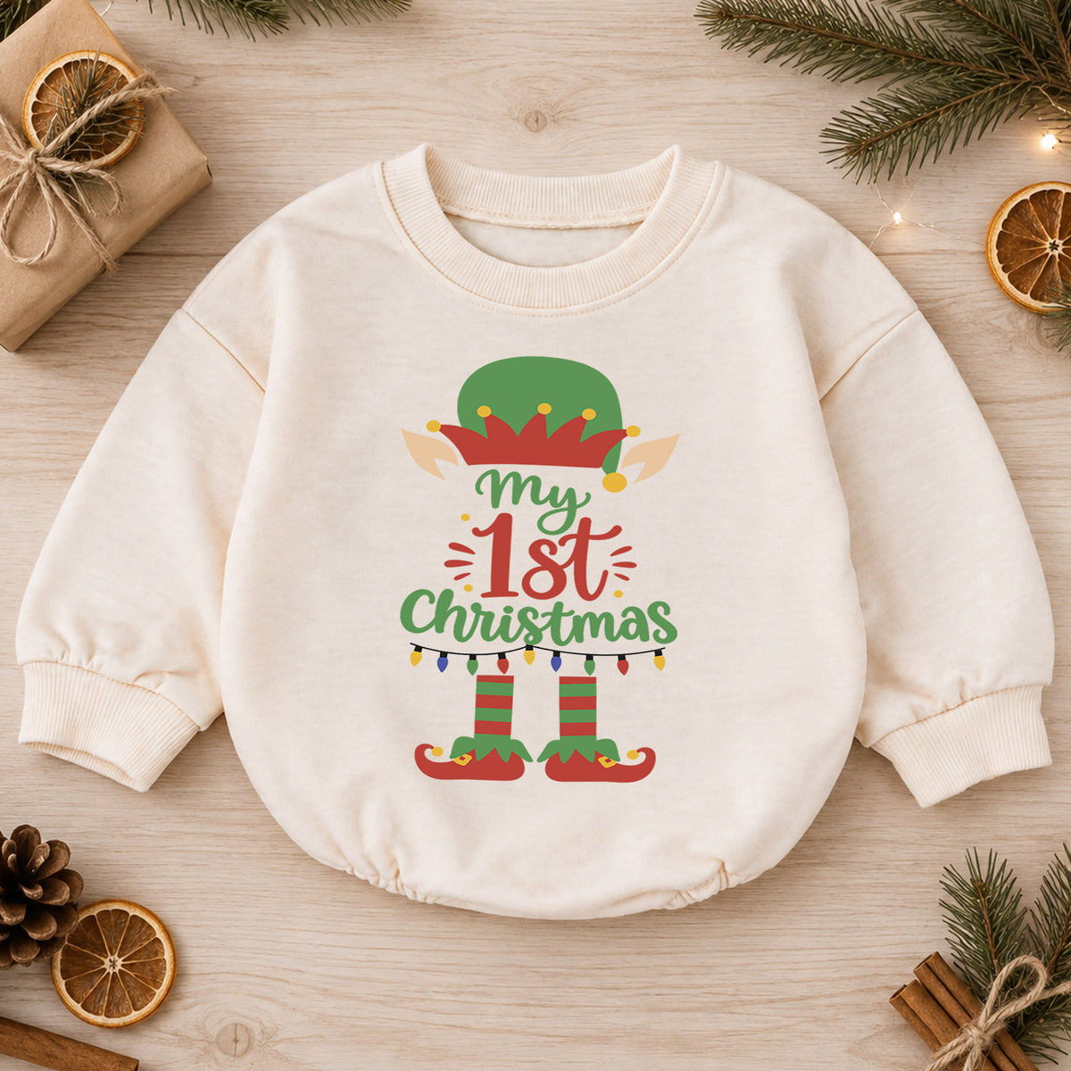 My 1st Christmas Elf Baby Romper, Cute Elf Holiday Outfit, Baby First Christmas Clothes, Toddler Xmas Gift — product view 1