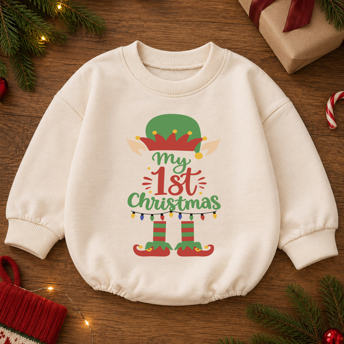 My 1st Christmas Elf Baby Romper, Cute Elf Holiday Outfit, Baby First Christmas Clothes, Toddler Xmas Gift — product view 2